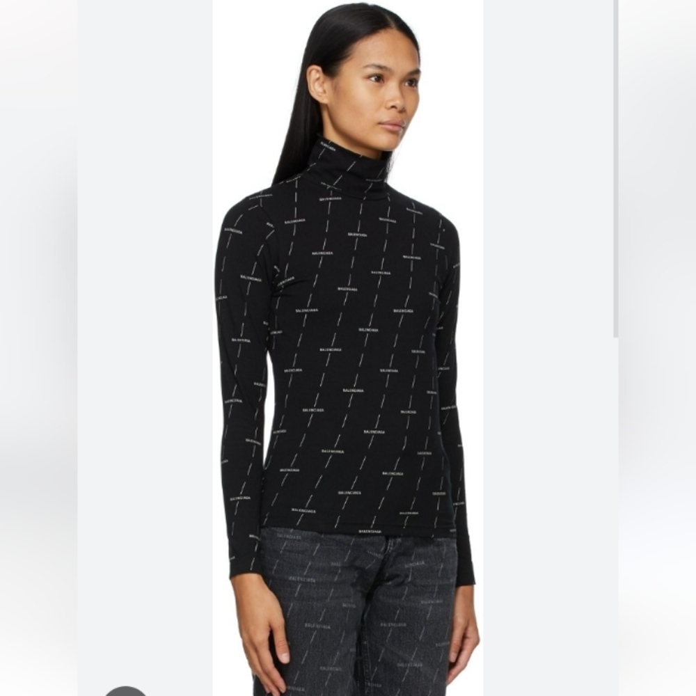 Balenciaga Black Logo-Print Long Sleeve Turtleneck Tee
